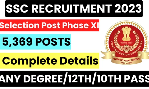 SSC Selection Posts Phase-XI 2023 | 5,369 Posts | Apply Now