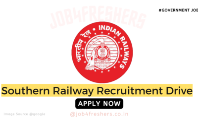 FRESHERS JOBS 10 Southern Railway Recruitment for Apprentice | 10th & 12th Pass Eligible